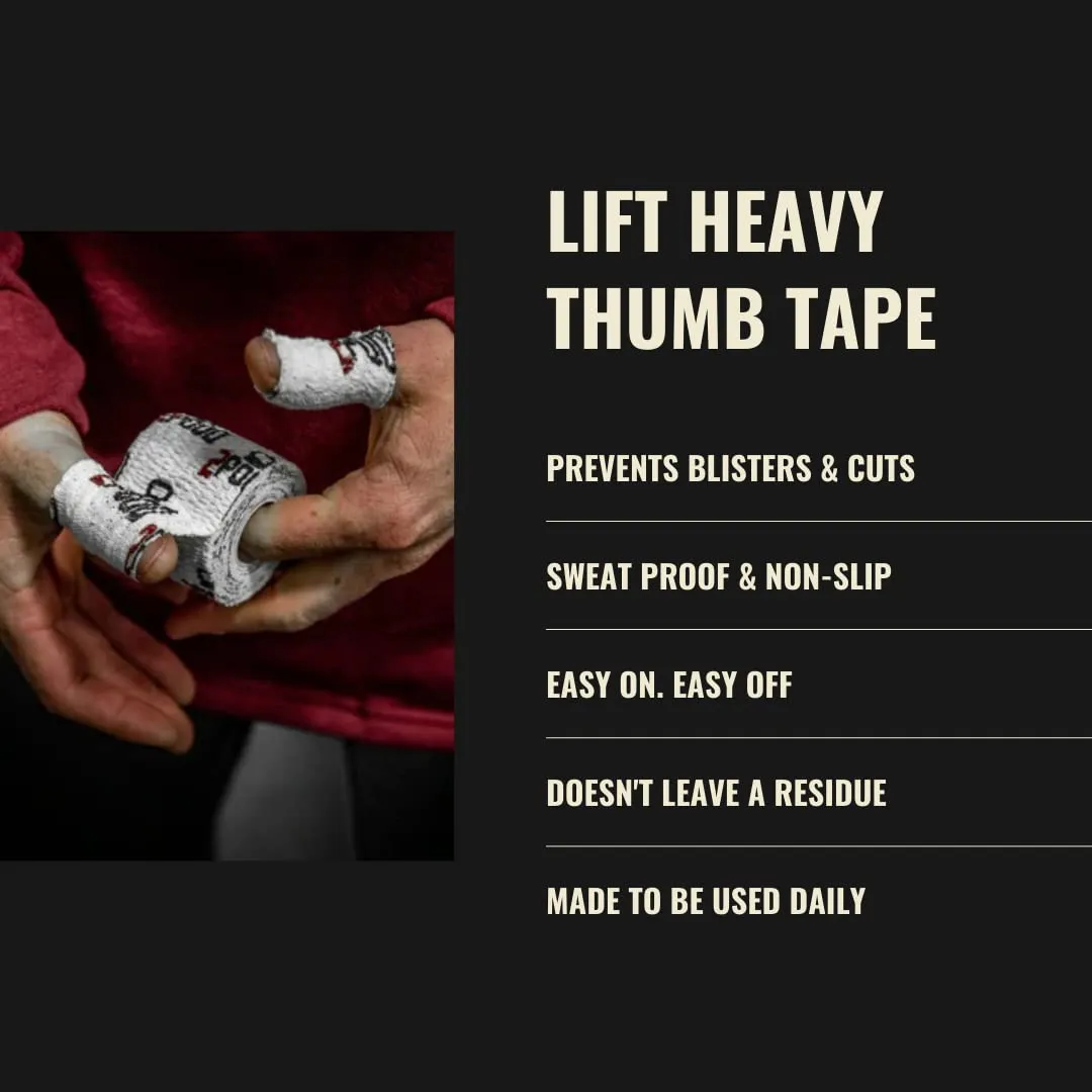 2POOD Lift Heavy Thumb Tape 3-Pack | Premium Adhesive Tape for Weightlifters | Easy Stretch & Flexible for Non-Slip Lifting (White) White 3 Count (Pack of 1)