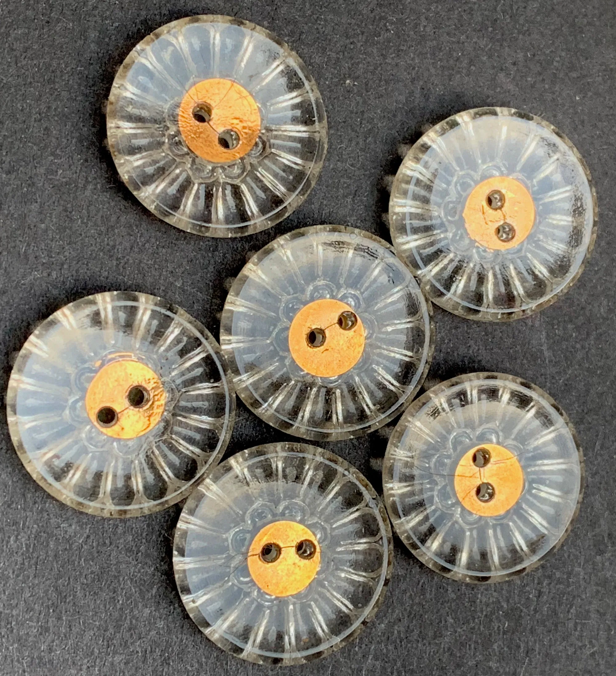 6 Stunning Glittery Vintage 1930s French Glass 1.8cm Buttons
