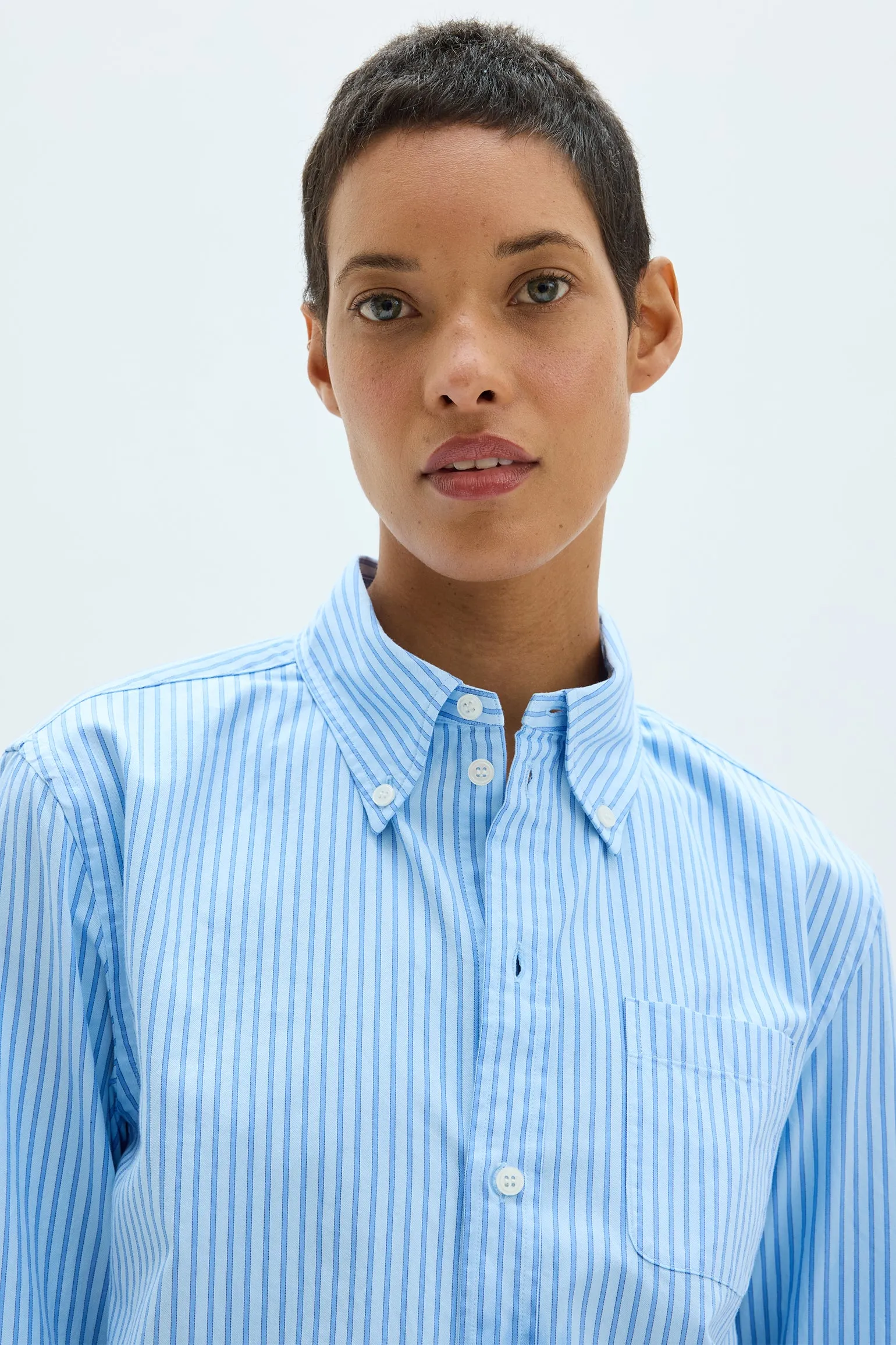 Blue Cropped Painter Shirt