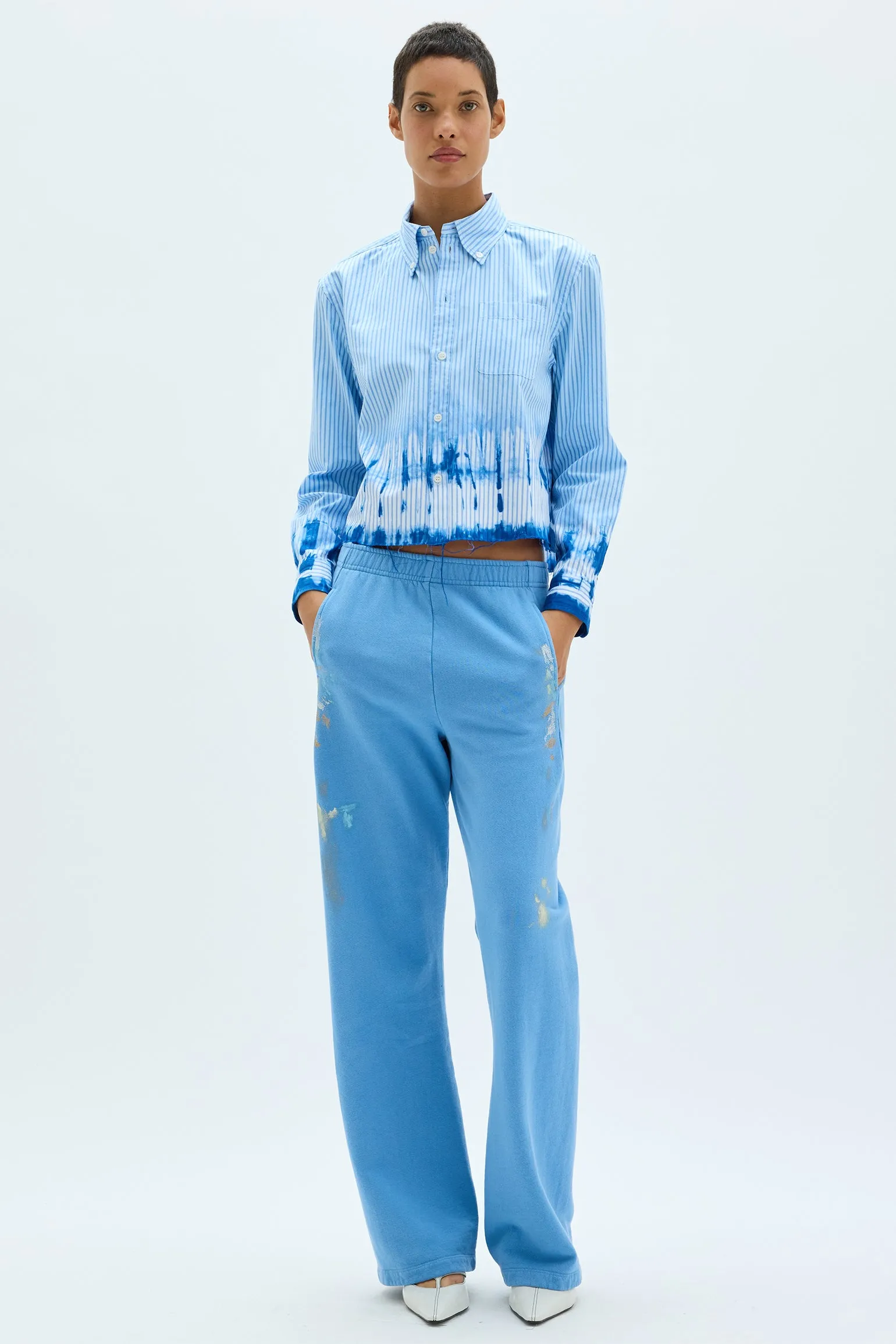 Blue Cropped Painter Shirt