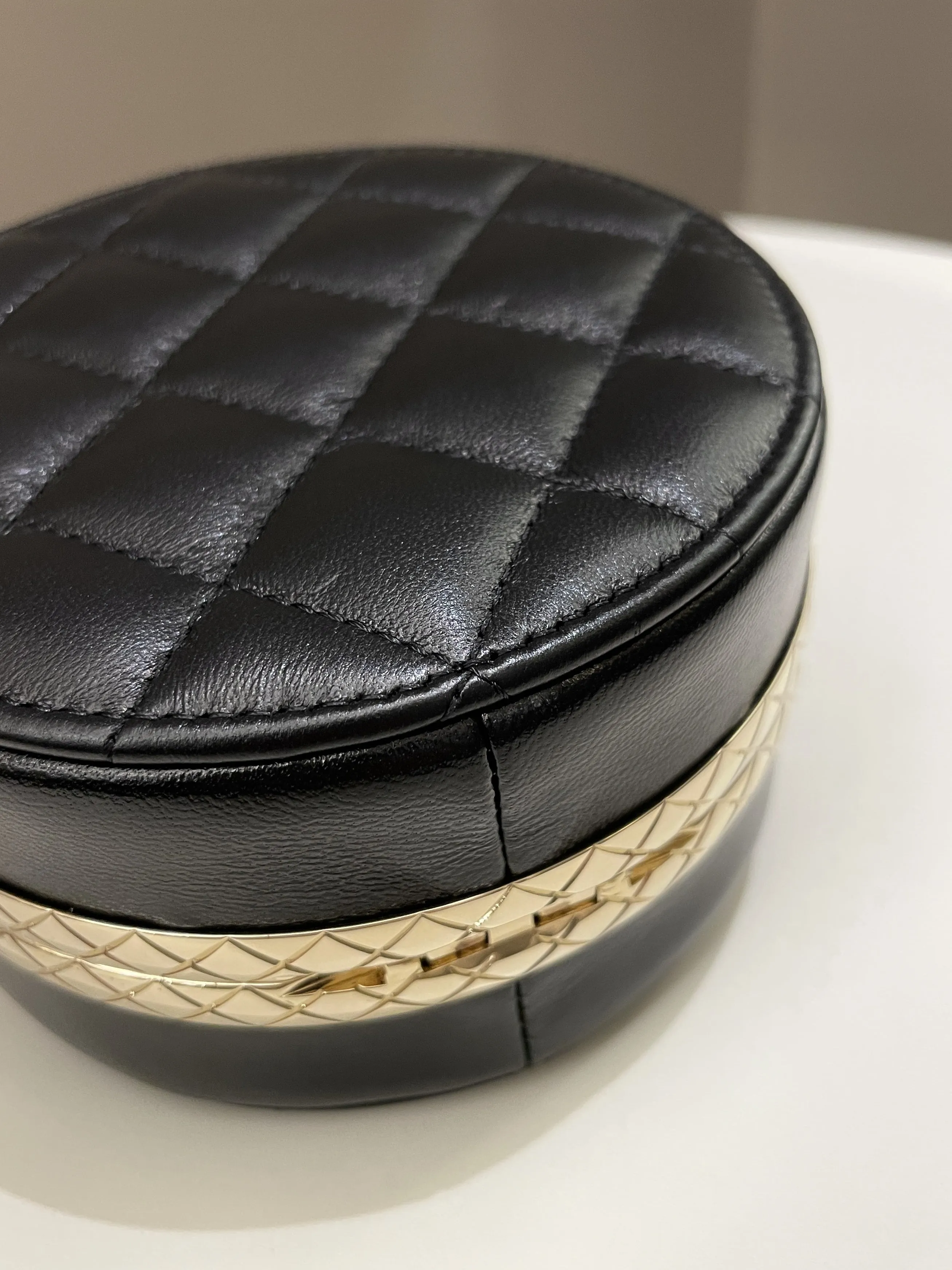 Chanel Quilted Round Evening Chain Clutch Black Lambskin