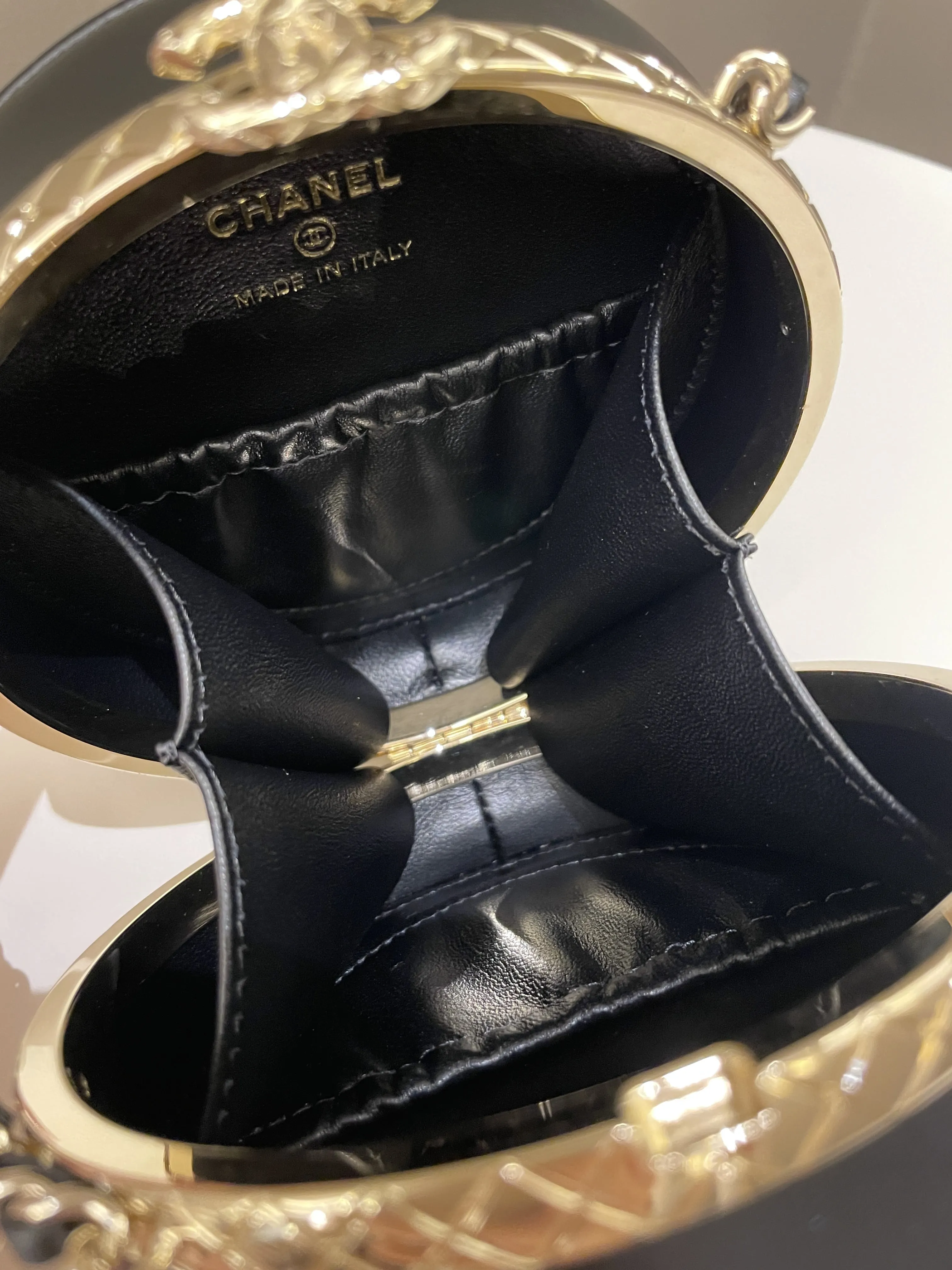 Chanel Quilted Round Evening Chain Clutch Black Lambskin