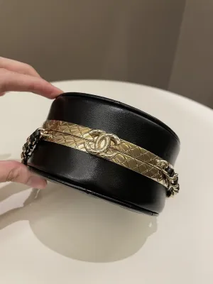 Chanel Quilted Round Evening Chain Clutch Black Lambskin