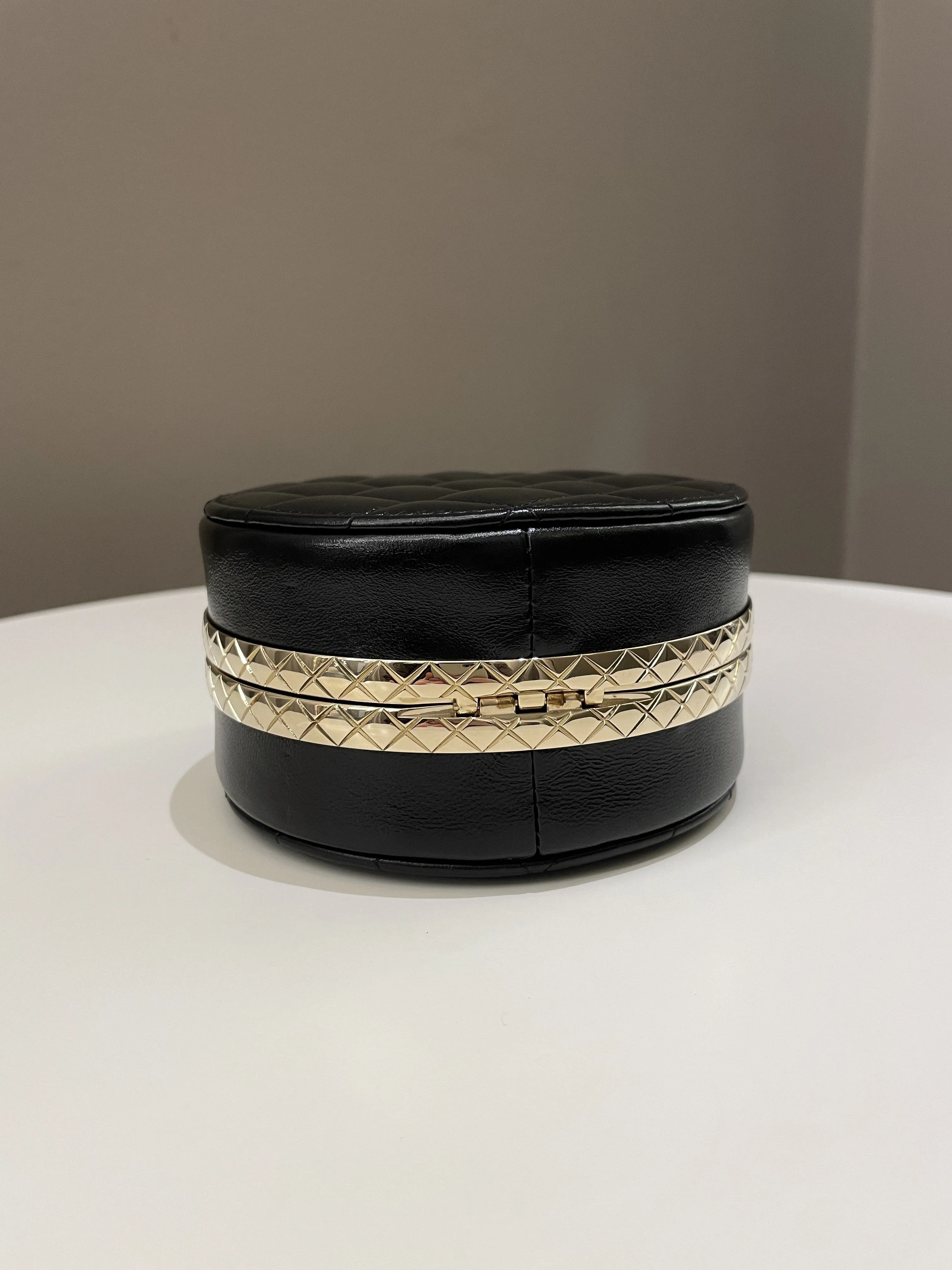 Chanel Quilted Round Evening Chain Clutch Black Lambskin