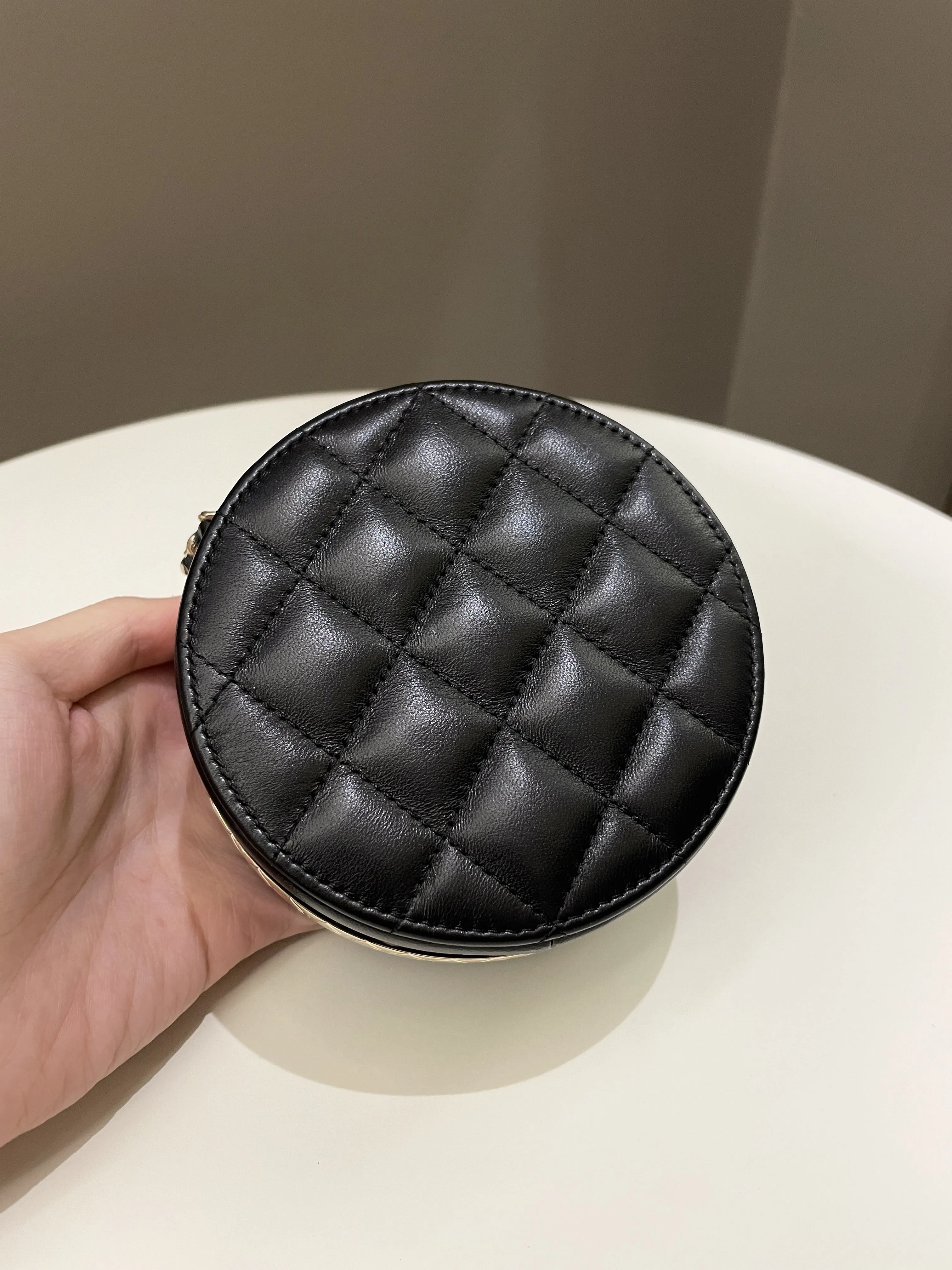 Chanel Quilted Round Evening Chain Clutch Black Lambskin