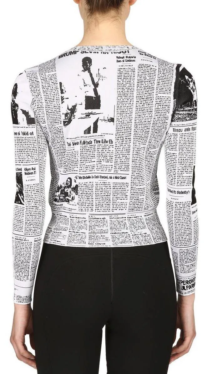 Cropped Jacquard-Knit Newspaper Cardigan