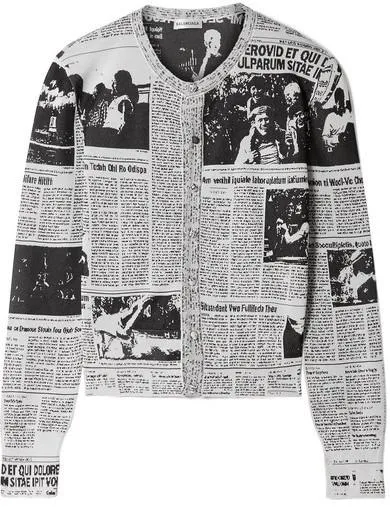 Cropped Jacquard-Knit Newspaper Cardigan