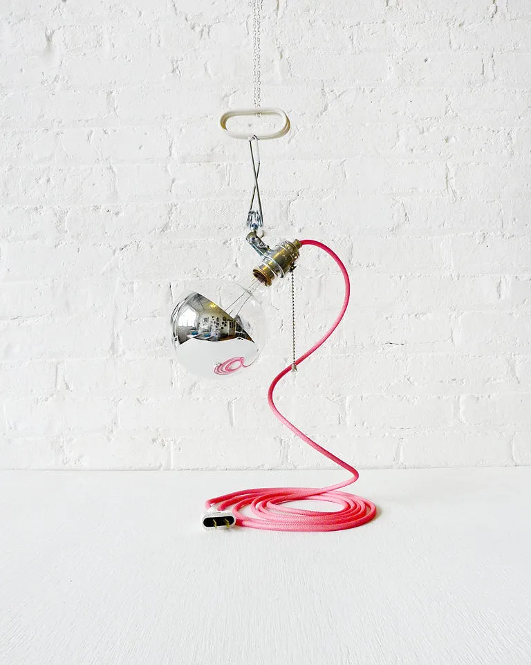 DIY Clip Clamp Lamp Light with Giant Silver Bowl Bulb and Color Textile Cord