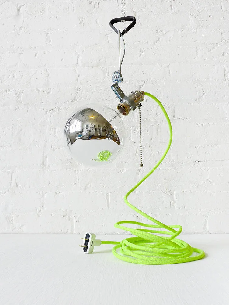 DIY Clip Clamp Lamp Light with Giant Silver Bowl Bulb and Color Textile Cord