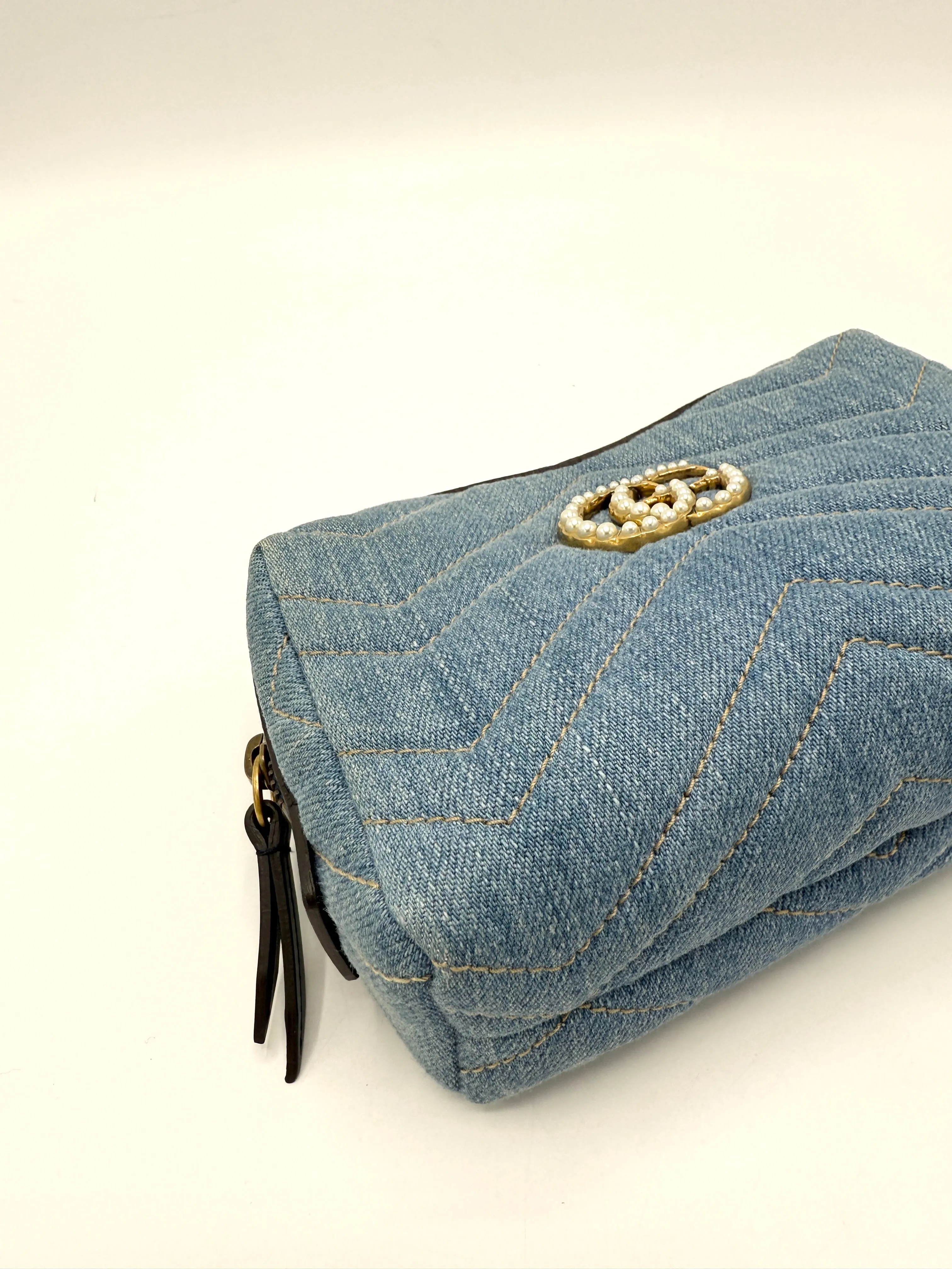 GG Pearly Marmont Denim Zip Toiletry Pouch