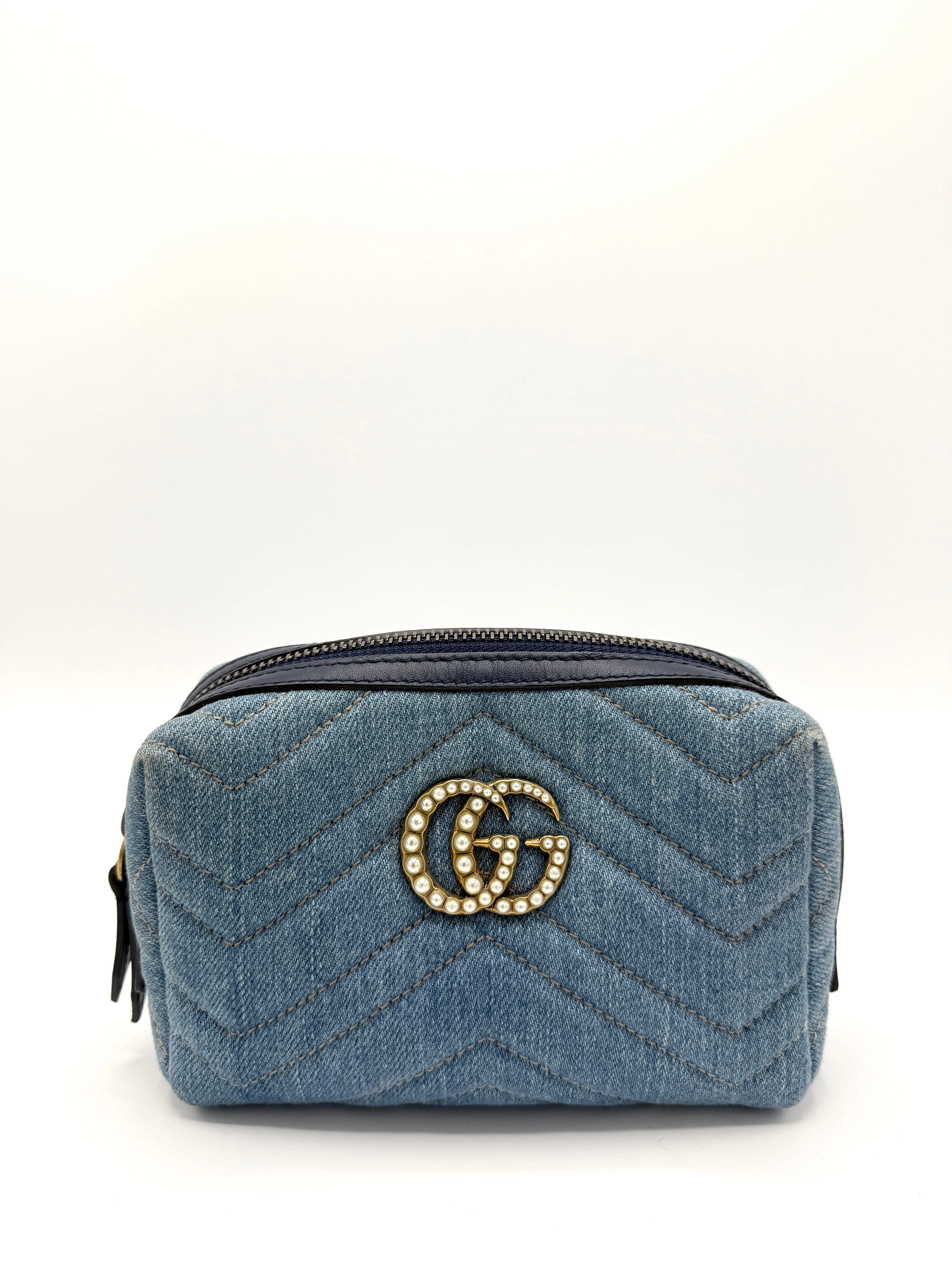GG Pearly Marmont Denim Zip Toiletry Pouch