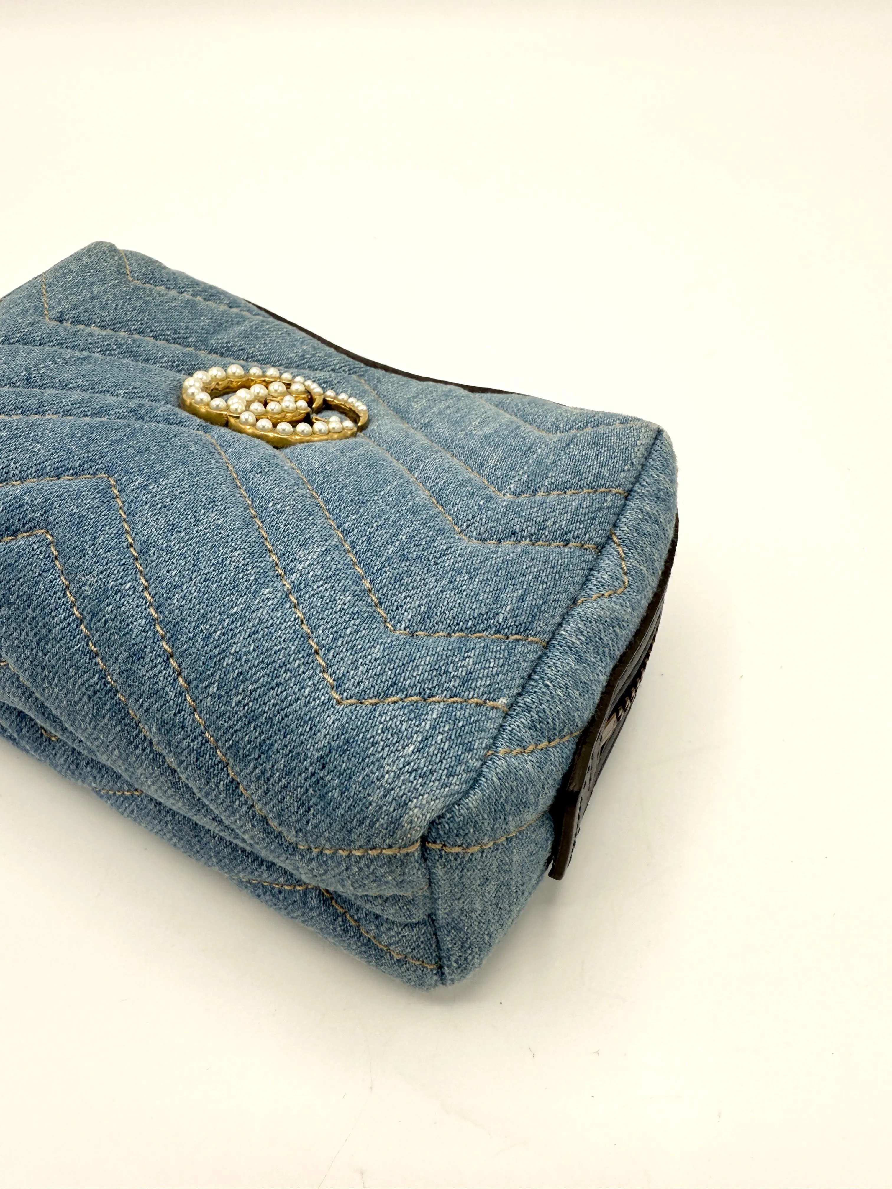GG Pearly Marmont Denim Zip Toiletry Pouch
