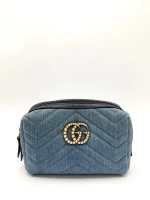 GG Pearly Marmont Denim Zip Toiletry Pouch