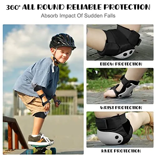 Iyoyo Knee Pads for Kids, Protective Gear Set for 6-13 Years Old Girls Boys Youth (Medium, Black)