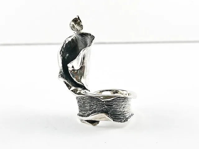 Modern Unique Rustic Contemporary Wavy Design Silver Ring