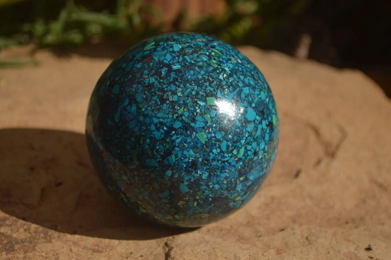 Polished  Conglomerate Chrysocolla Sphere With Azurite & Malachite  x 1 From Congo