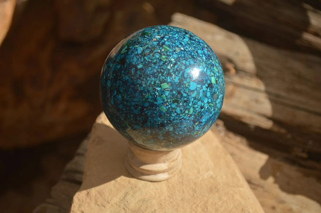 Polished  Conglomerate Chrysocolla Sphere With Azurite & Malachite  x 1 From Congo