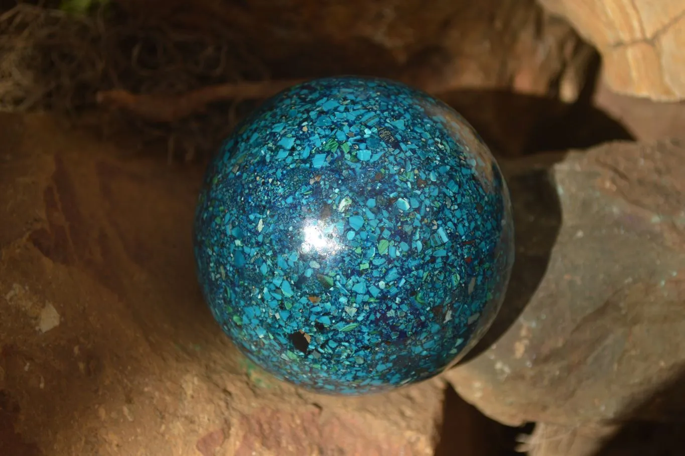 Polished  Conglomerate Chrysocolla Sphere With Azurite & Malachite  x 1 From Congo
