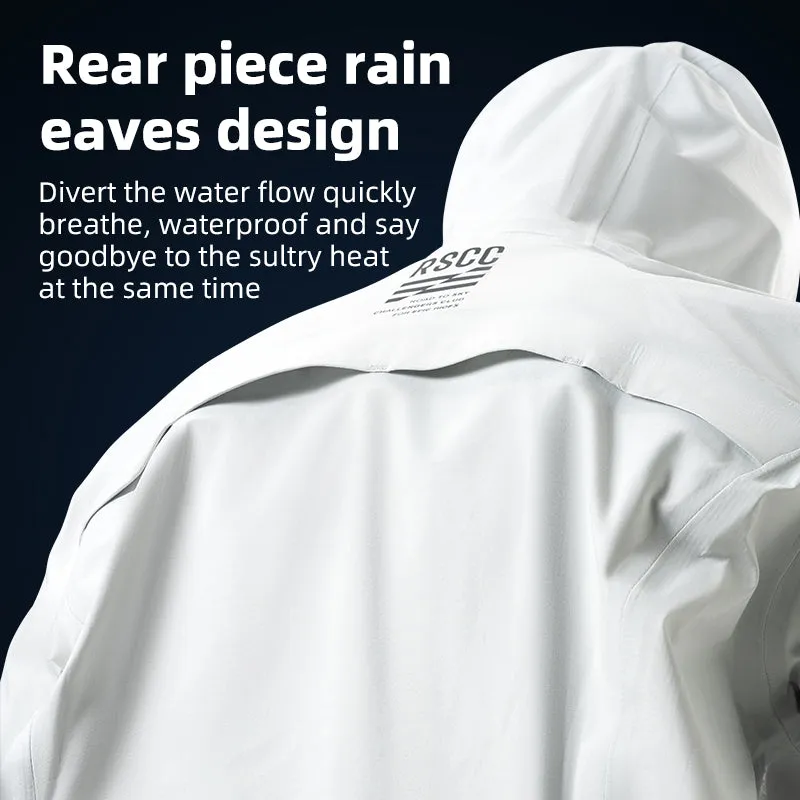 ROCKBROS Waterproof Cycling Rain Jacket with Hood, Lightweight Reflective Road to Sky