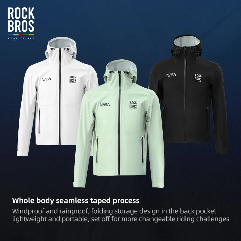 ROCKBROS Waterproof Cycling Rain Jacket with Hood, Lightweight Reflective Road to Sky
