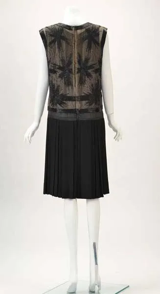 Striking 1960s Malcolm Starr Hand Sewn Beaded Black Crepe Evening Dress