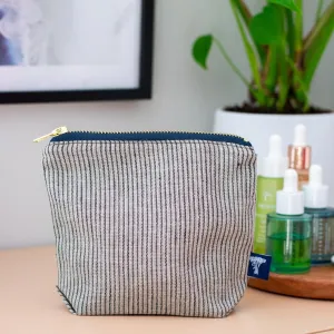 Striped Blue/Natural Linen MakeUp Bag