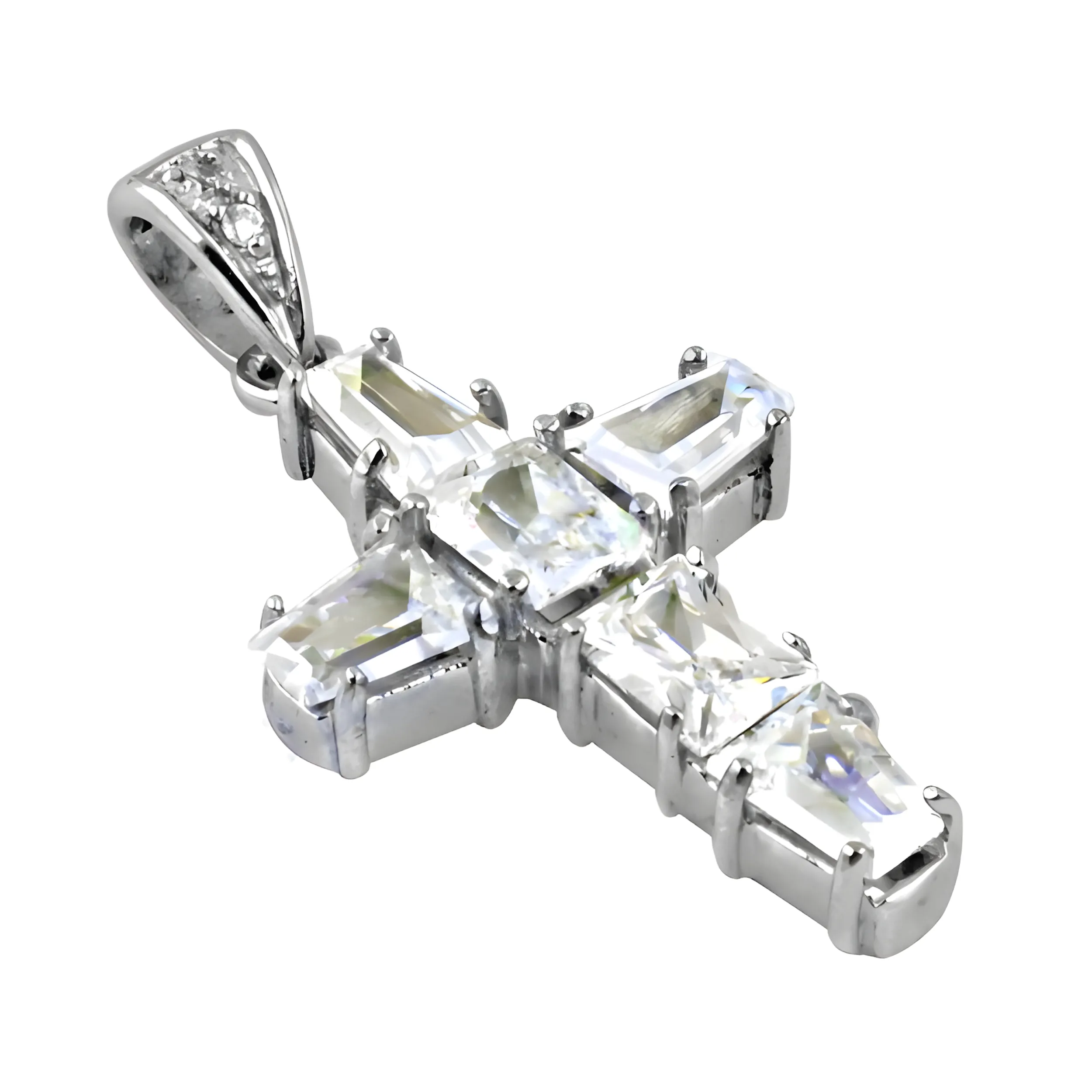 Stunning Cubic Zirconia Gemstone Silver Cross Pendant - Shop Now