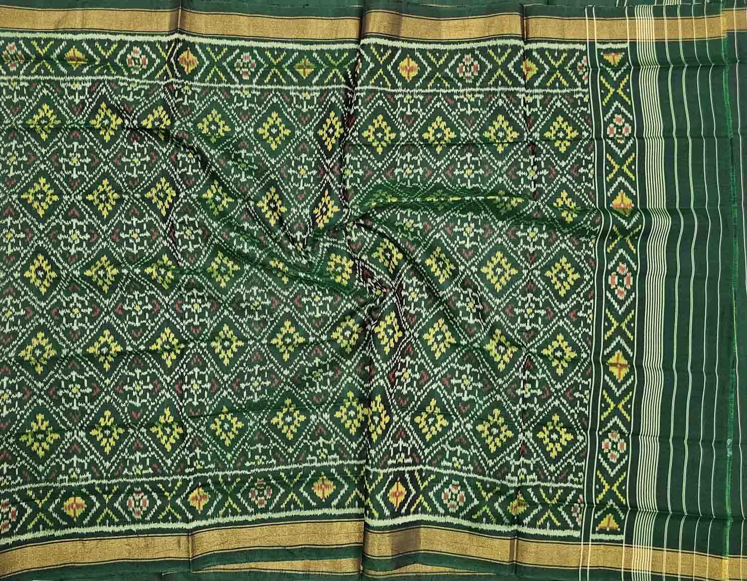Stunning Green Patola Handloom Single Ikat Silk Dupatta