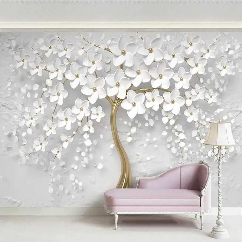Tree with White Flowers Wallpaper - Stunning Nature Wall Art