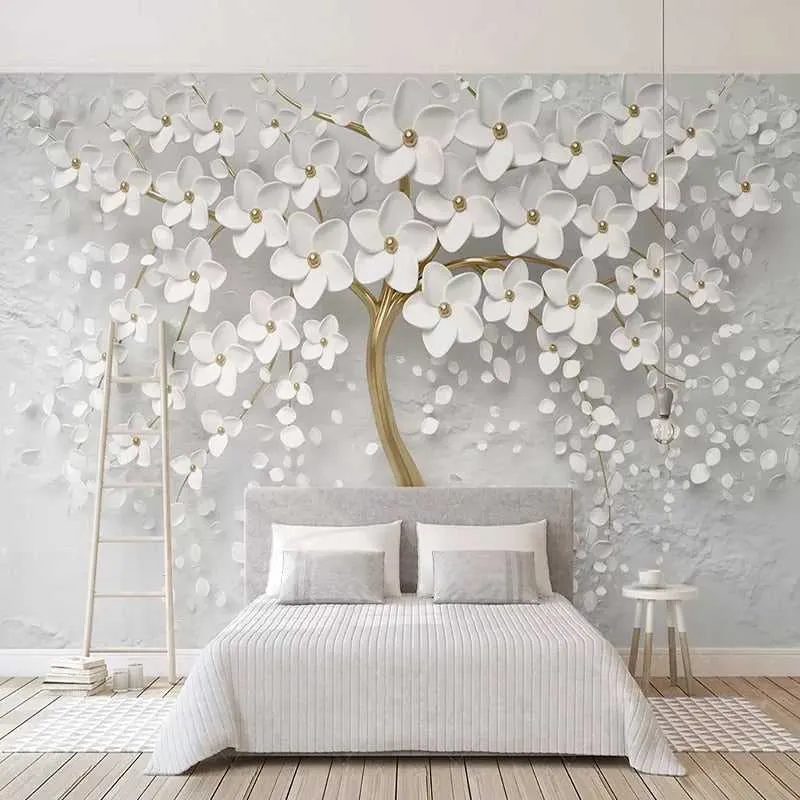 Tree with White Flowers Wallpaper - Stunning Nature Wall Art